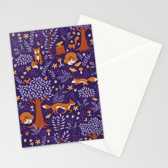 Foxes Playing in a Purple Forest Stationery Card Gallery Image 2