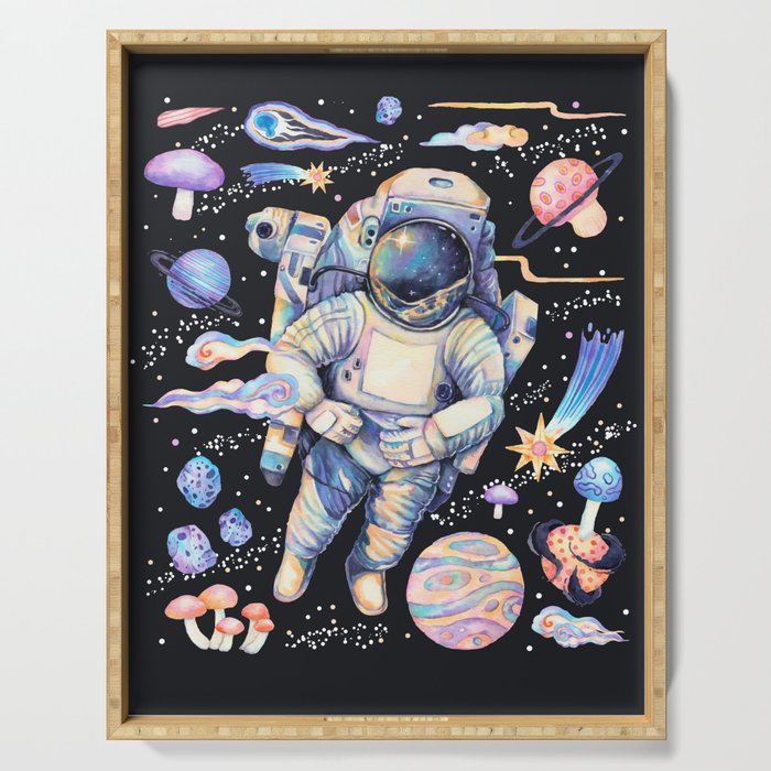 Spaceman Fungi Planets - black Serving Tray Gallery Image 1