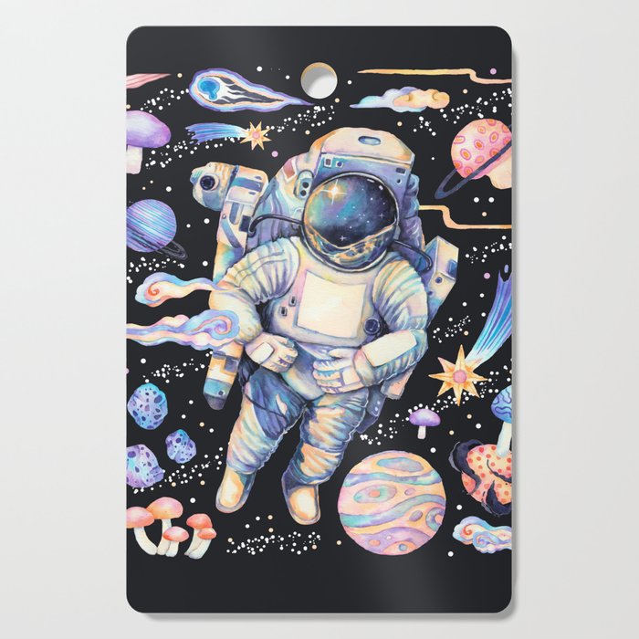 Spaceman Fungi Planets - black Cutting Board Gallery Image 1