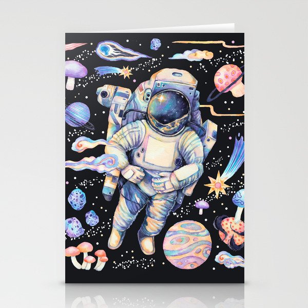 Spaceman Fungi Planets - black Stationery Card Gallery Image 1