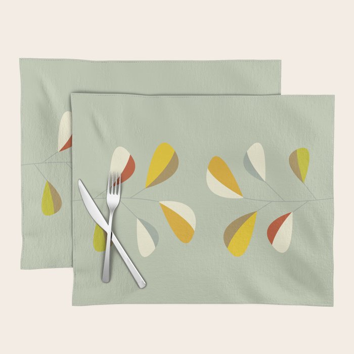 Mid Century Modern Single Leaf Pattern 1. Vintage green Placemat Gallery Image 1