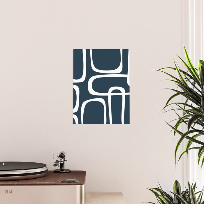 Midcentury Modern Retro Loops in White and Navy Blue Poster Gallery Image 2