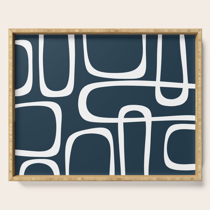 Midcentury Modern Retro Loops in White and Navy Blue Serving Tray Gallery Image 1