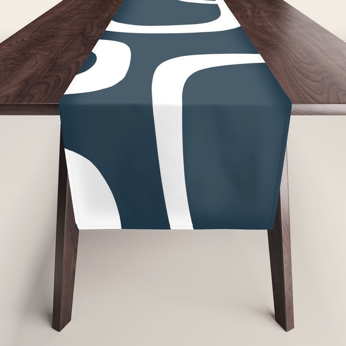Midcentury Modern Retro Loops in White and Navy Blue Table Runner Gallery Image 1
