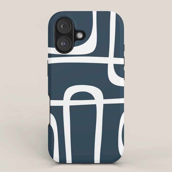 Midcentury Modern Retro Loops in White and Navy Blue iPhone Case Gallery Image 1