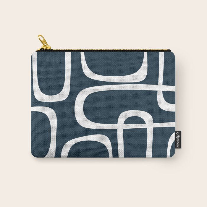 Midcentury Modern Retro Loops in White and Navy Blue Carry All Pouch Gallery Image 1