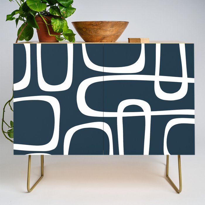 Midcentury Modern Retro Loops in White and Navy Blue Credenza Gallery Image 1