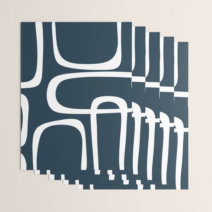 Midcentury Modern Retro Loops in White and Navy Blue Wrapping Paper Gallery Image 3