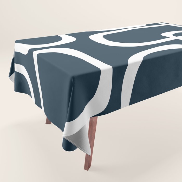 Midcentury Modern Retro Loops in White and Navy Blue Tablecloth Gallery Image 1
