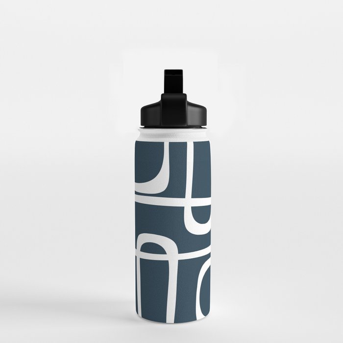 Midcentury Modern Retro Loops in White and Navy Blue Water Bottle Gallery Image 2