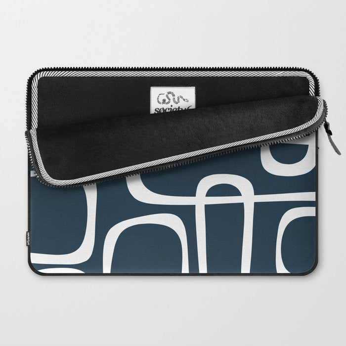 Midcentury Modern Retro Loops in White and Navy Blue Laptop Sleeve Gallery Image 2
