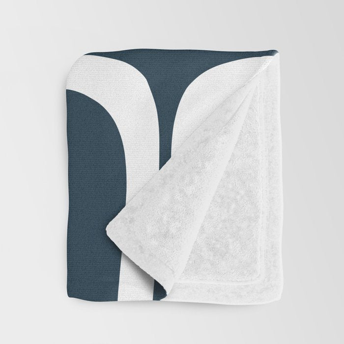 Midcentury Modern Retro Loops in White and Navy Blue Throw Blanket Gallery Image 3