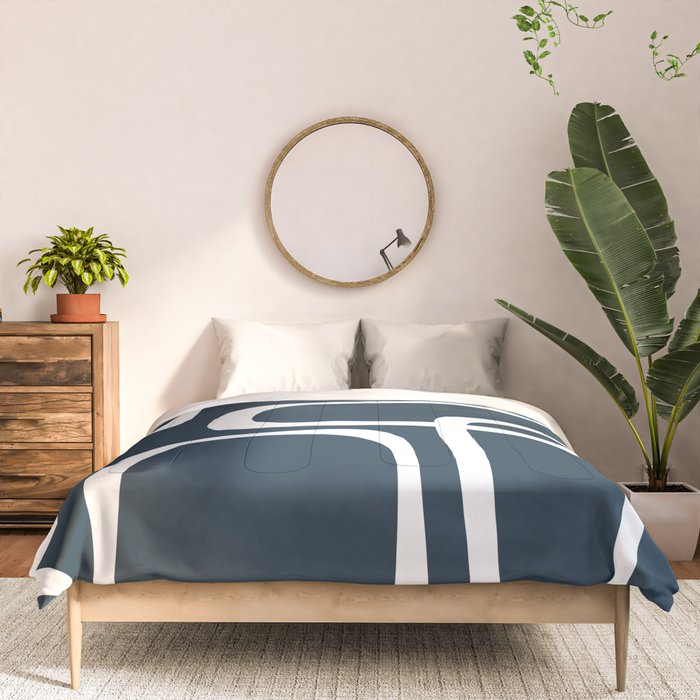 Midcentury Modern Retro Loops in White and Navy Blue Comforter Gallery Image 3