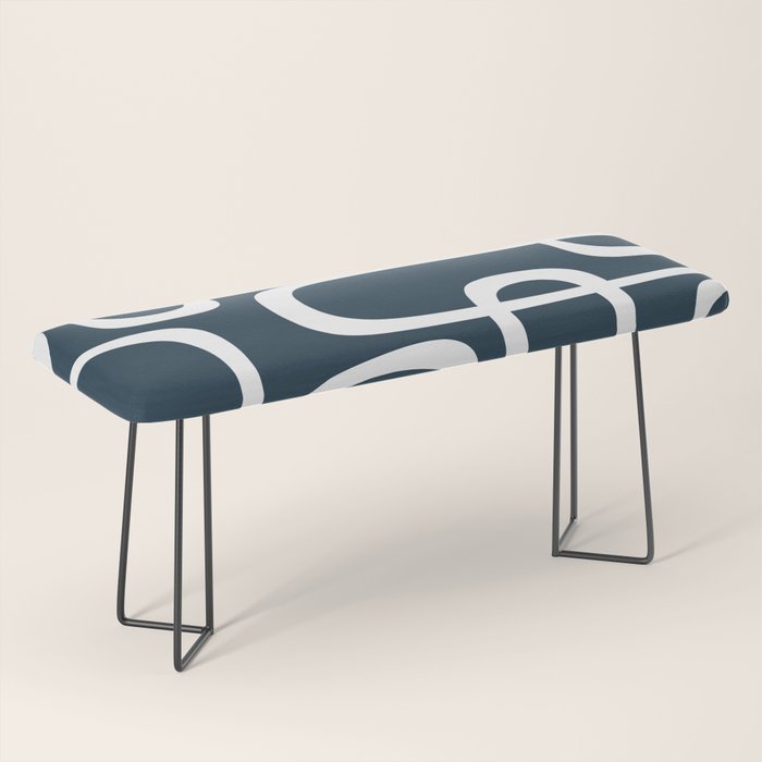 Midcentury Modern Retro Loops in White and Navy Blue Bench Gallery Image 1