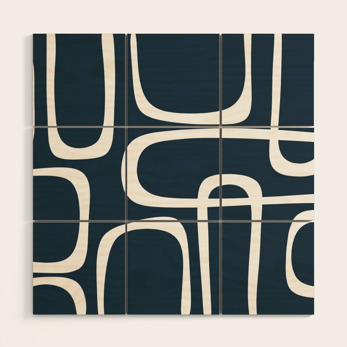 Midcentury Modern Retro Loops in White and Navy Blue Wood Wall Art Gallery Image 1