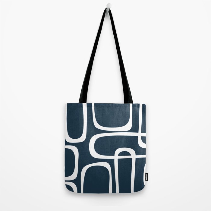 Midcentury Modern Retro Loops in White and Navy Blue Tote Bag Gallery Image 2
