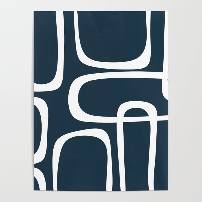 Midcentury Modern Retro Loops in White and Navy Blue Poster Gallery Image 1