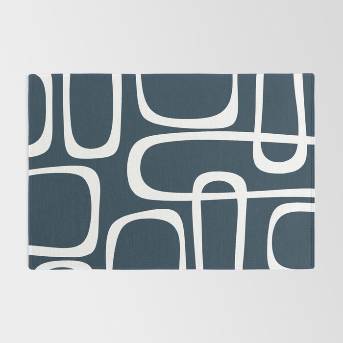 Midcentury Modern Retro Loops in White and Navy Blue Rug Gallery Image 2