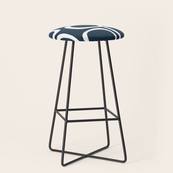 Midcentury Modern Retro Loops in White and Navy Blue Stool Gallery Image 1