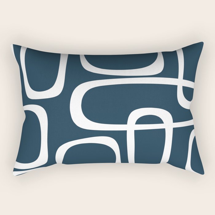 Midcentury Modern Retro Loops in White and Navy Blue Rectangular Pillow Gallery Image 2