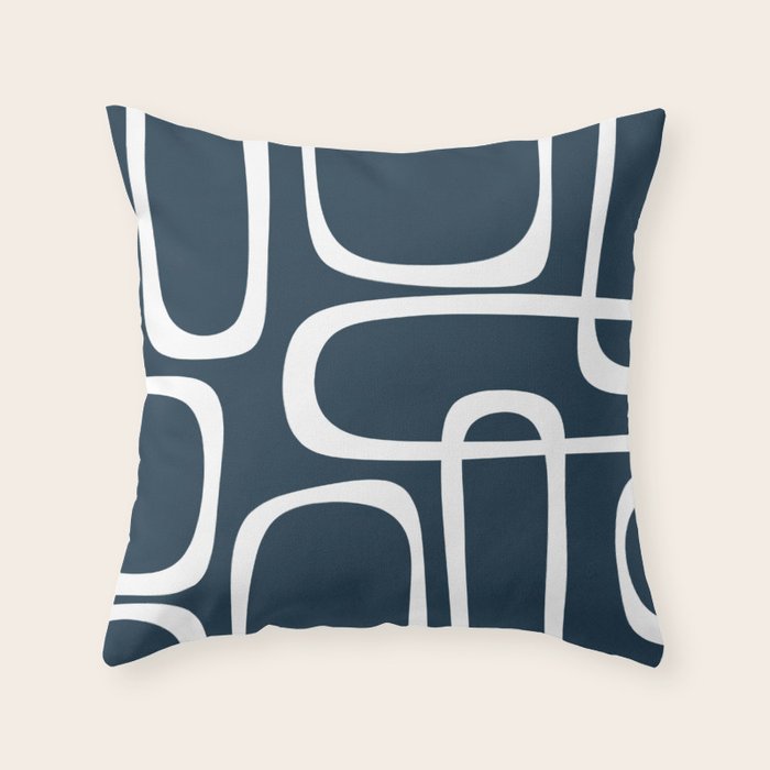 Midcentury Modern Retro Loops in White and Navy Blue Throw Pillow Gallery Image 1