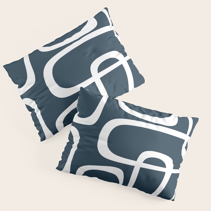 Midcentury Modern Retro Loops in White and Navy Blue Pillow Sham Gallery Image 3