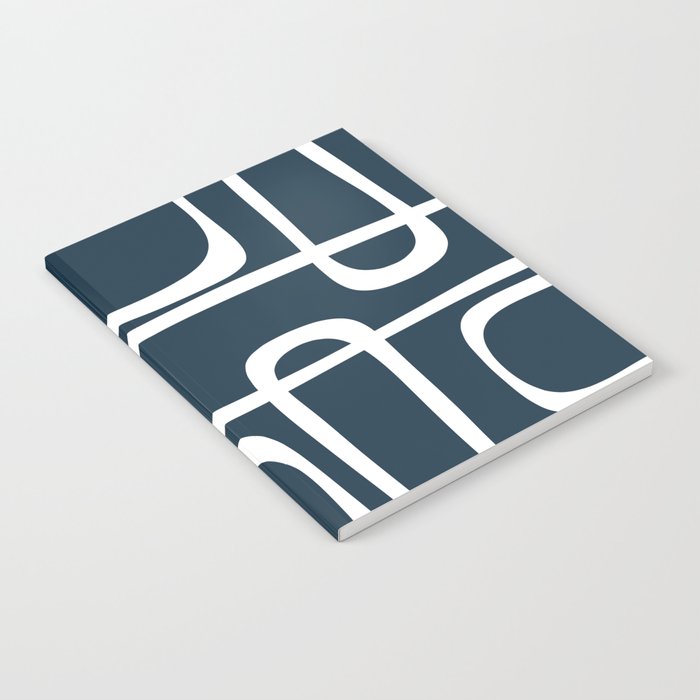 Midcentury Modern Retro Loops in White and Navy Blue Notebook Gallery Image 1