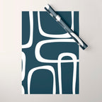 Midcentury Modern Retro Loops in White and Navy Blue Wrapping Paper Gallery Image 1