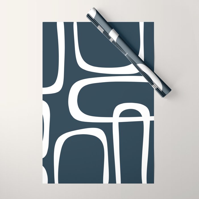 Midcentury Modern Retro Loops in White and Navy Blue Wrapping Paper Gallery Image 1