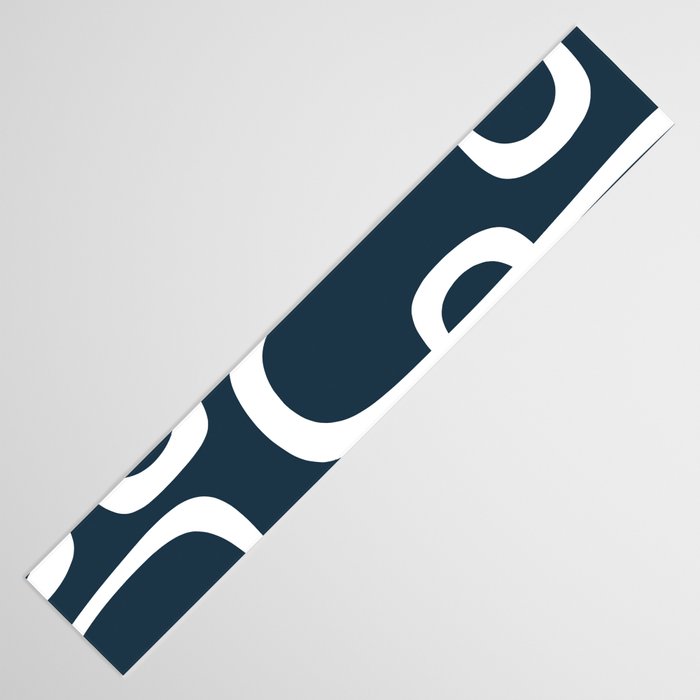 Midcentury Modern Retro Loops in White and Navy Blue Table Runner Gallery Image 3