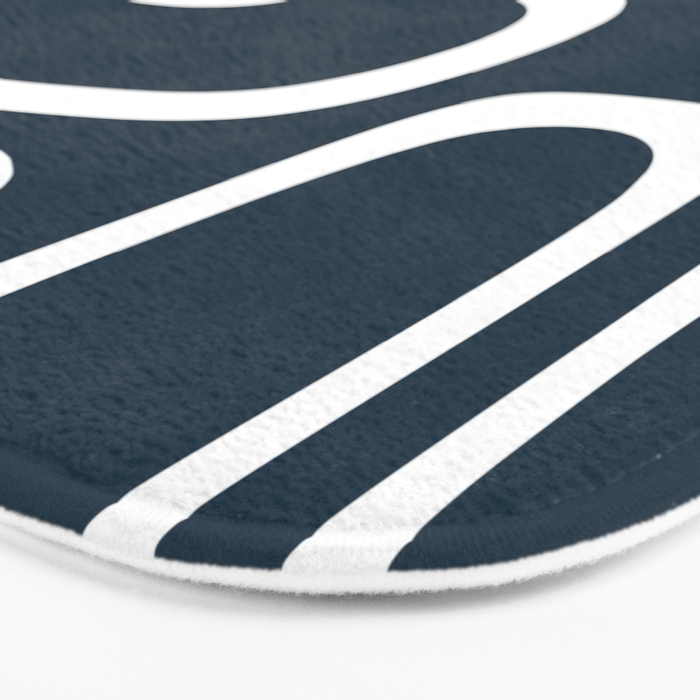 Midcentury Modern Retro Loops in White and Navy Blue Bath Mat Gallery Image 3