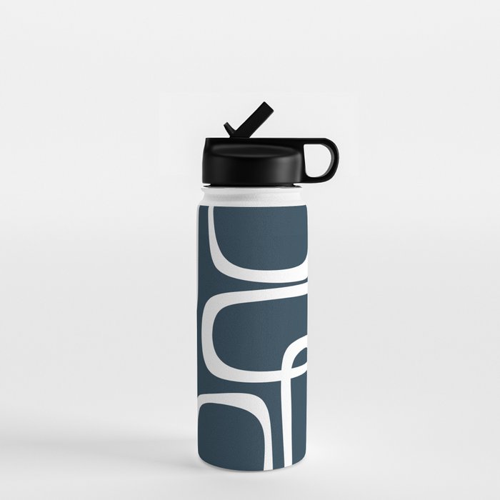 Midcentury Modern Retro Loops in White and Navy Blue Water Bottle Gallery Image 1