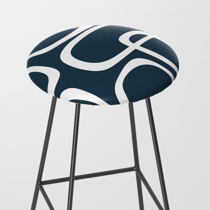 Midcentury Modern Retro Loops in White and Navy Blue Stool Gallery Image 2