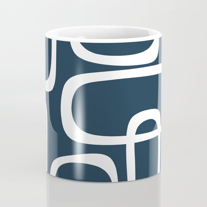 Midcentury Modern Retro Loops in White and Navy Blue Coffee Mug Gallery Image 4