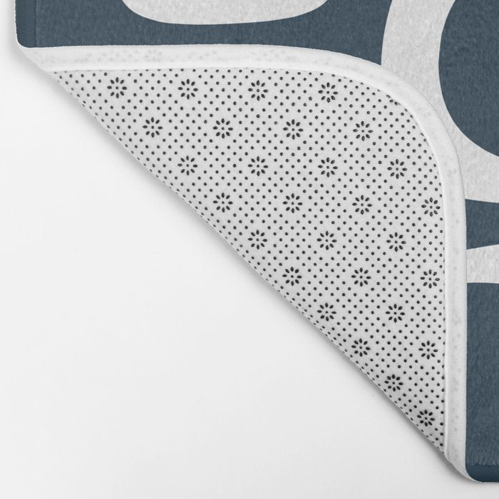 Midcentury Modern Retro Loops in White and Navy Blue Bath Mat Gallery Image 2