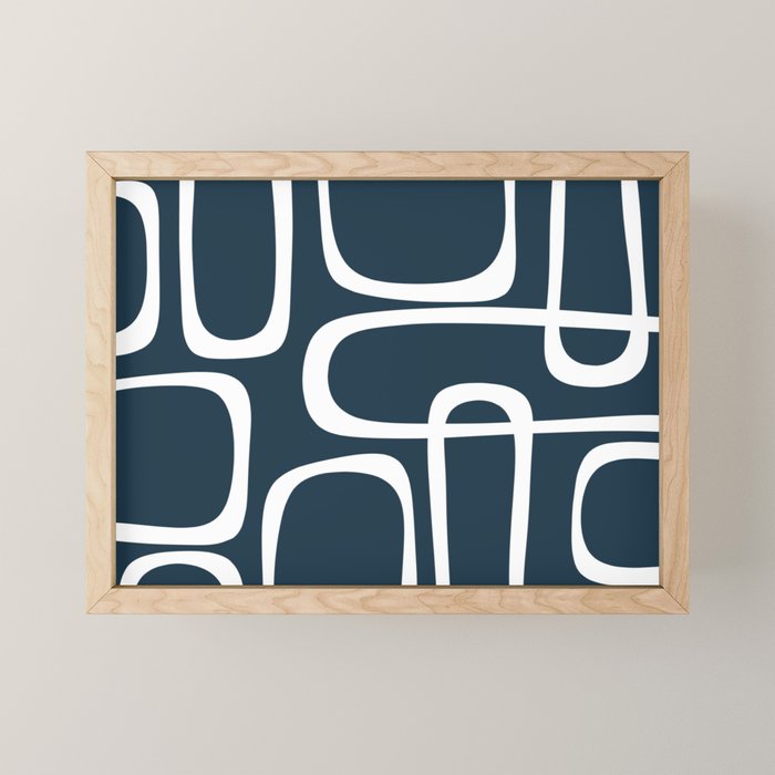 Midcentury Modern Retro Loops in White and Navy Blue Mini Art Print Gallery Image 1