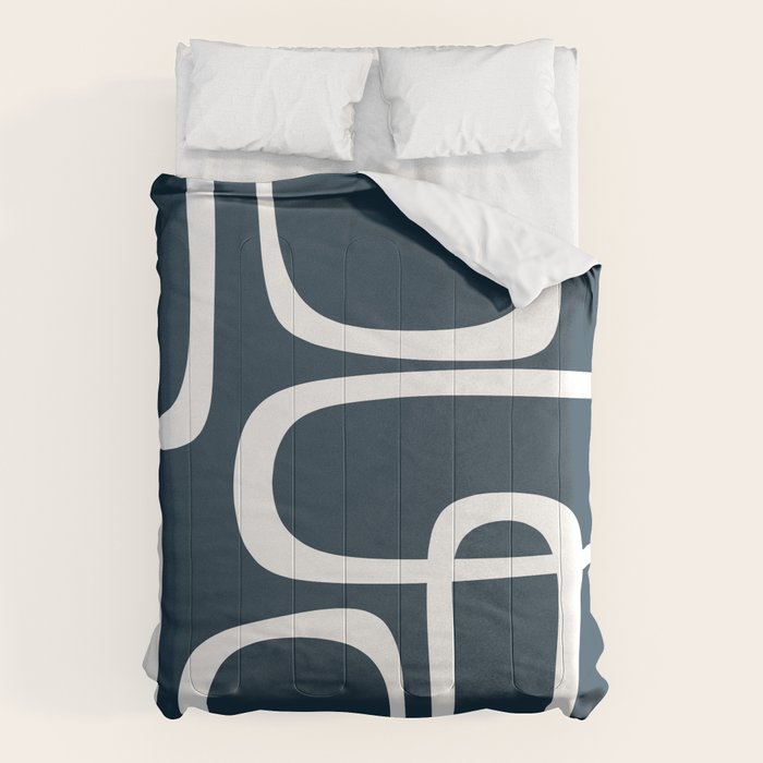 Midcentury Modern Retro Loops in White and Navy Blue Comforter Gallery Image 1