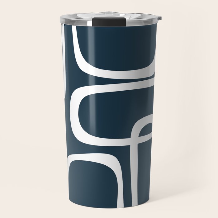 Midcentury Modern Retro Loops in White and Navy Blue Travel Mug Gallery Image 1