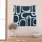 Midcentury Modern Retro Loops in White and Navy Blue Wall Tapestry Gallery Image 2