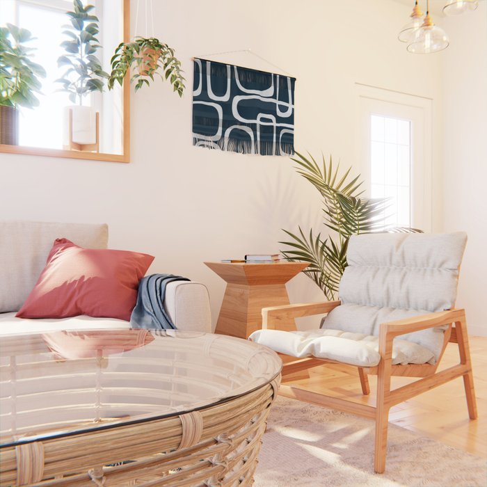 Midcentury Modern Retro Loops in White and Navy Blue Wall Hanging Gallery Image 2