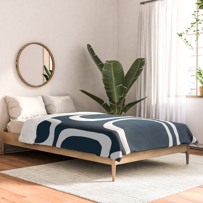 Midcentury Modern Retro Loops in White and Navy Blue Comforter Gallery Image 2