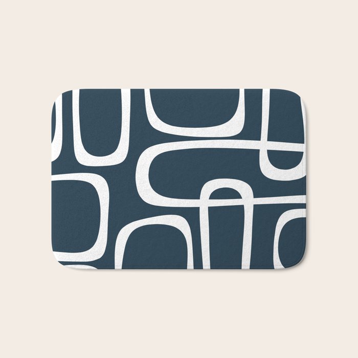 Midcentury Modern Retro Loops in White and Navy Blue Bath Mat Gallery Image 1