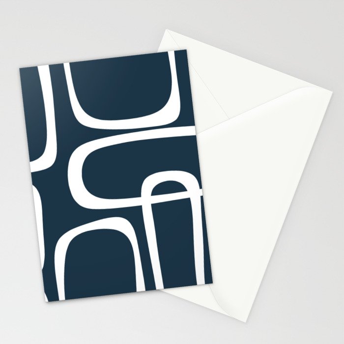 Midcentury Modern Retro Loops in White and Navy Blue Stationery Card Gallery Image 2