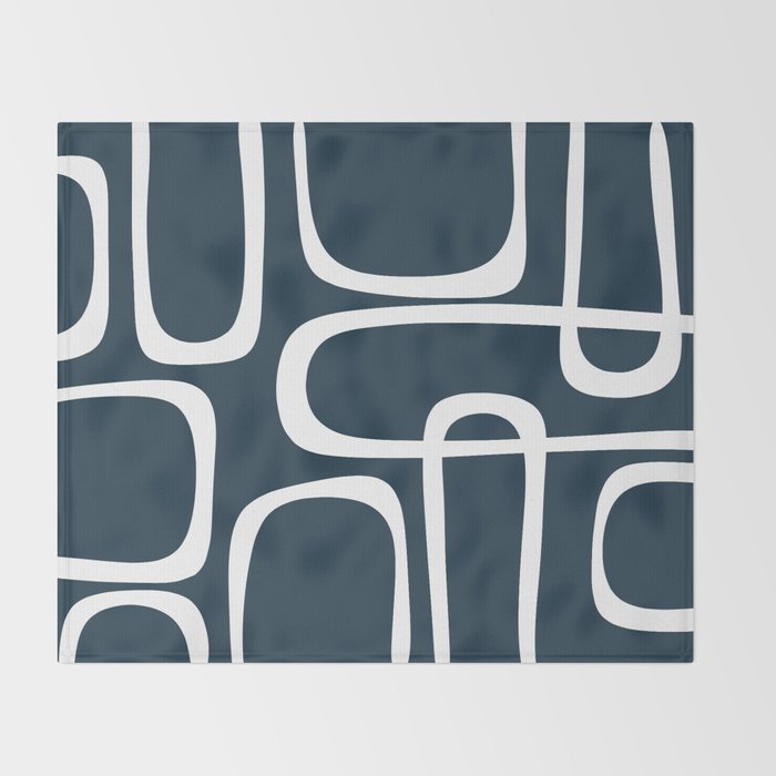 Midcentury Modern Retro Loops in White and Navy Blue Throw Blanket Gallery Image 2