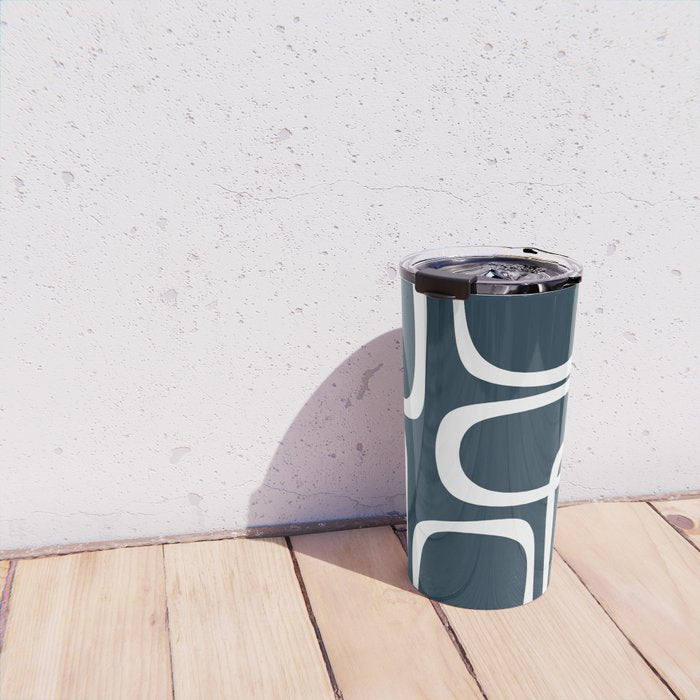 Midcentury Modern Retro Loops in White and Navy Blue Travel Mug Gallery Image 4