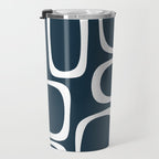 Midcentury Modern Retro Loops in White and Navy Blue Travel Mug Gallery Image 3