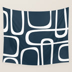 Midcentury Modern Retro Loops in White and Navy Blue Wall Tapestry Gallery Image 4