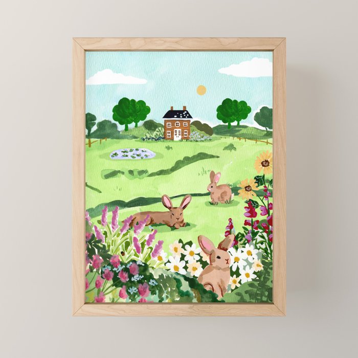 Bunnies in a Field Mini Art Print Gallery Image 1