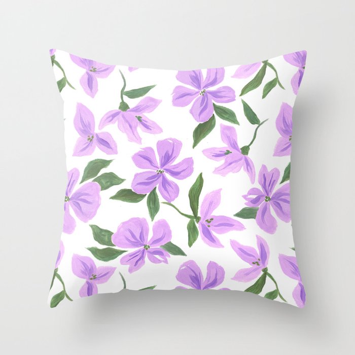 Lilac gouache flowers Throw Pillow Gallery Image 6