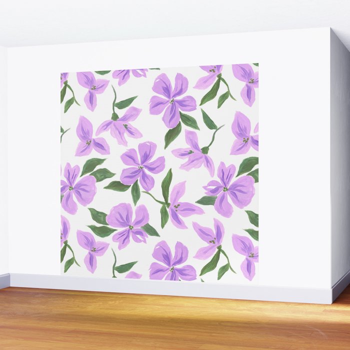 Lilac gouache flowers Wall Mural Gallery Image 2